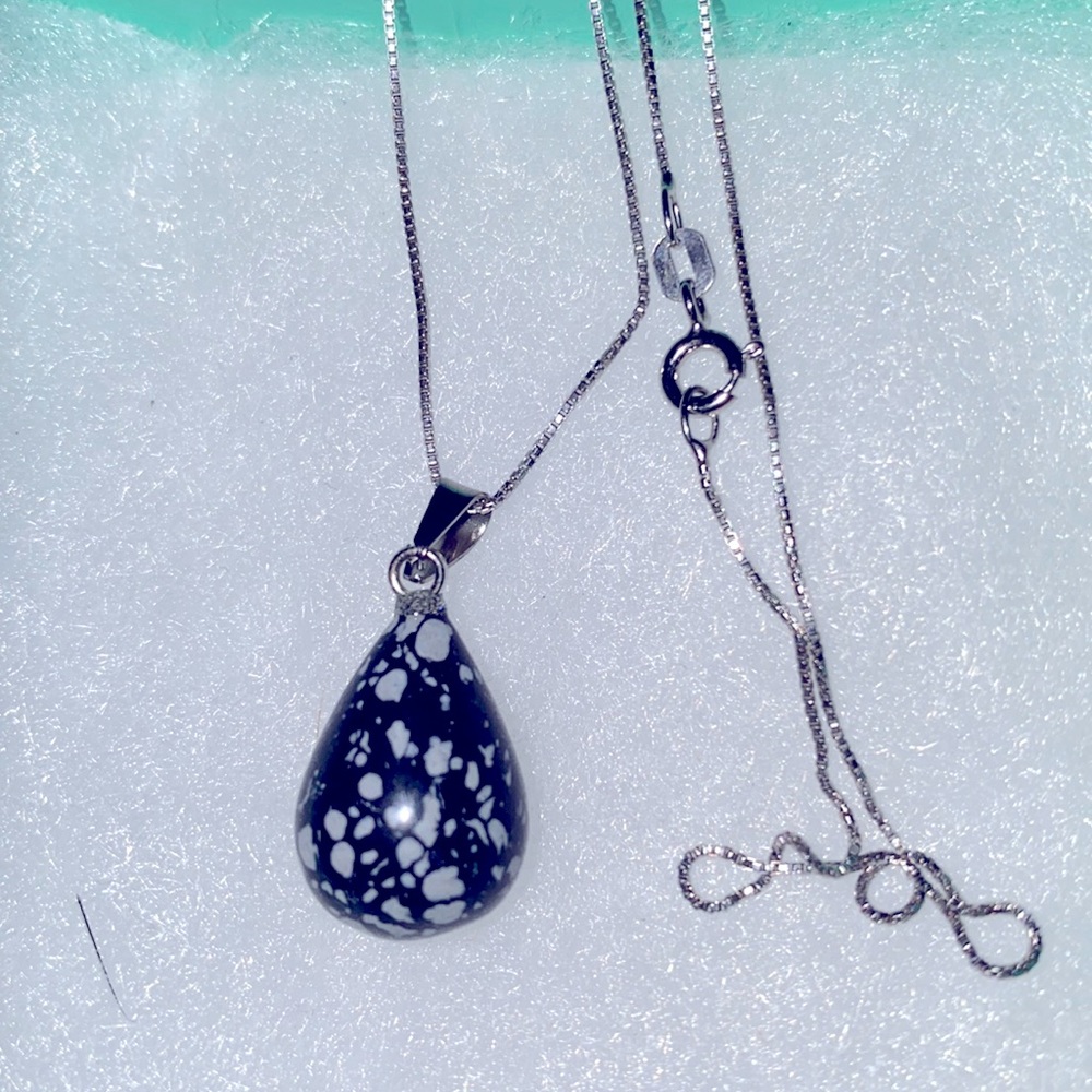 Black Obsidian Sterling Silver Necklace 16”